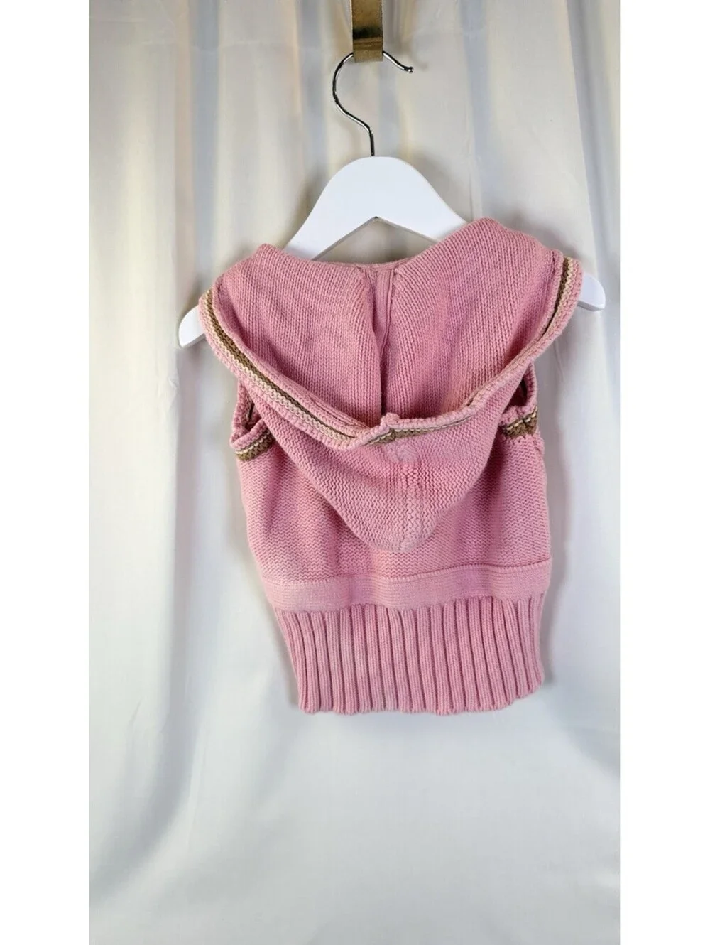 Genuine Kids From Oshkosh Girls Vest, Hooded Knitted Vest, Pink Color, Size 18mo